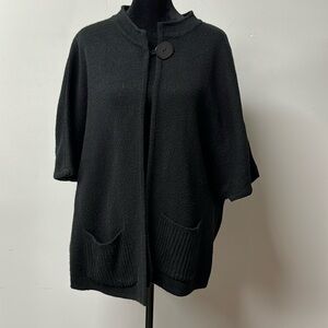 Coldwater Creek One Button Cardigan Black Sweater Large Boho dolman short sleeve